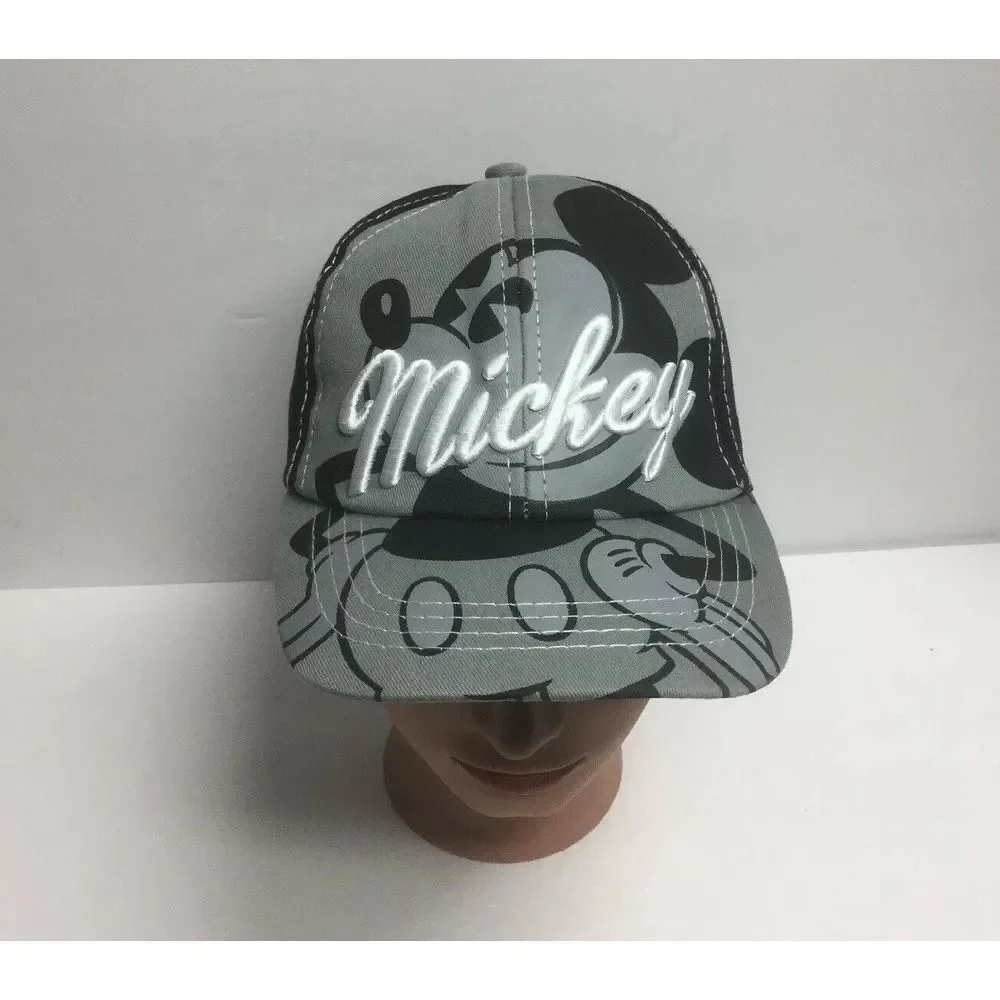 Disney Mickey Mouse SpellOut snapback‎ hat Black Gray Graphic Embroidered Cap
